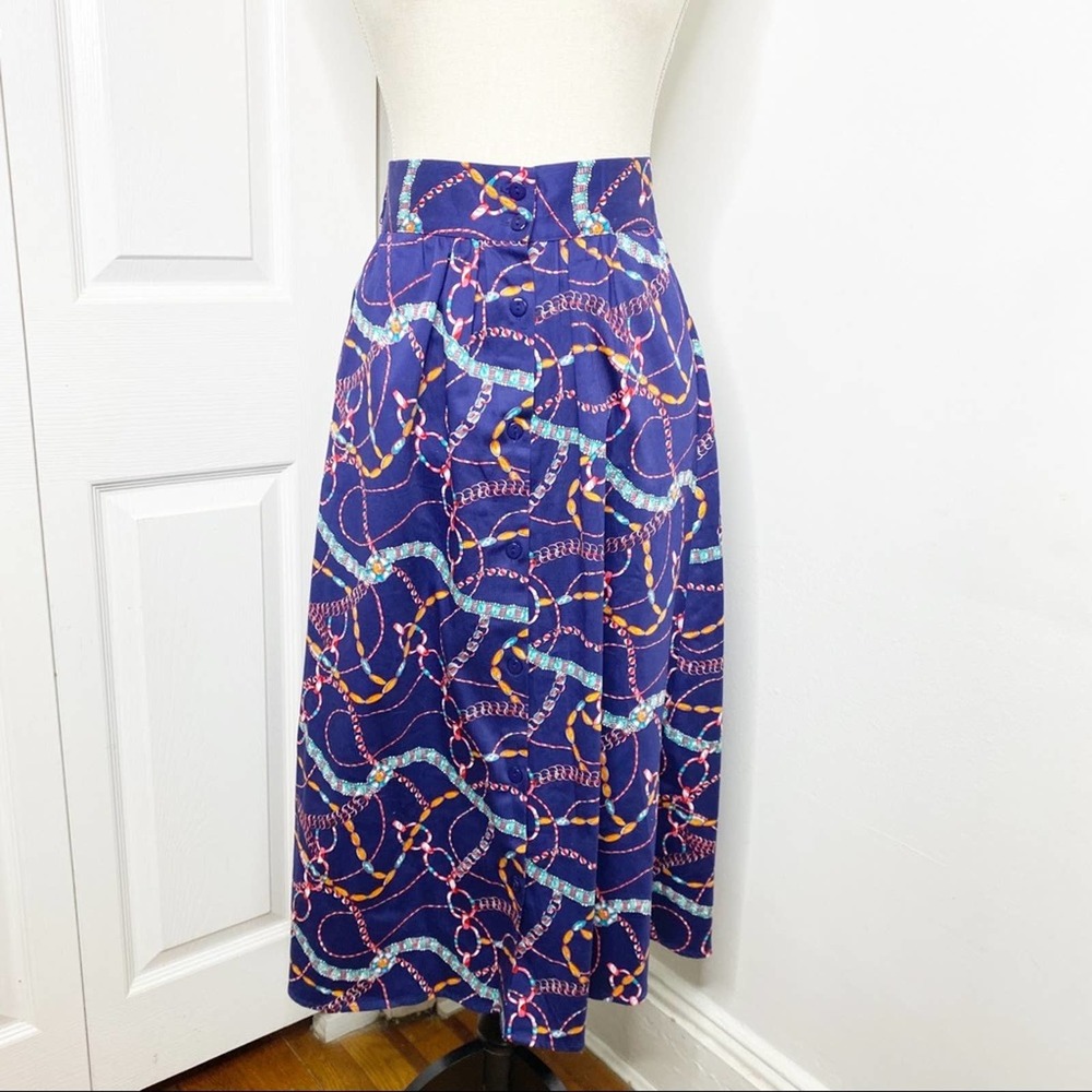 Umgee Navy Blue Print Midi Skirt